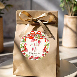 Aardbei lint boog coquette baby shower gunst ronde sticker