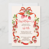 Aardbei lint boog coquette baby shower kaart (Voorkant)
