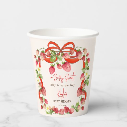 Aardbei lint boog coquette baby shower papieren bekers (Voorkant)