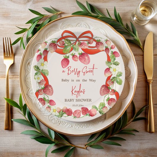 Aardbei lint boog coquette baby shower papieren bordje