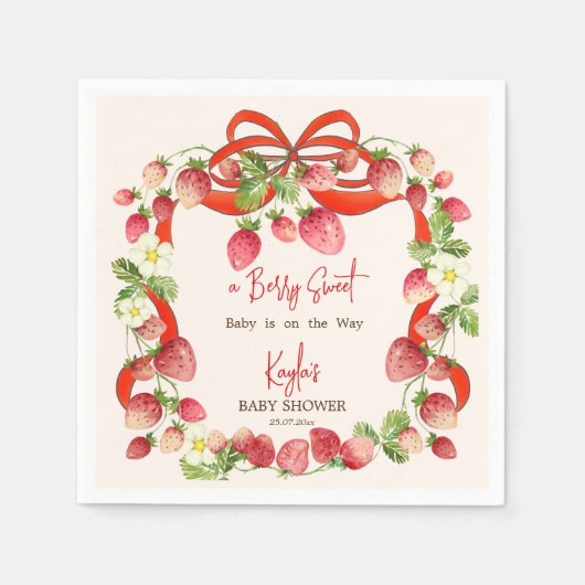 Aardbei lint boog coquette baby shower servet (Voorkant)