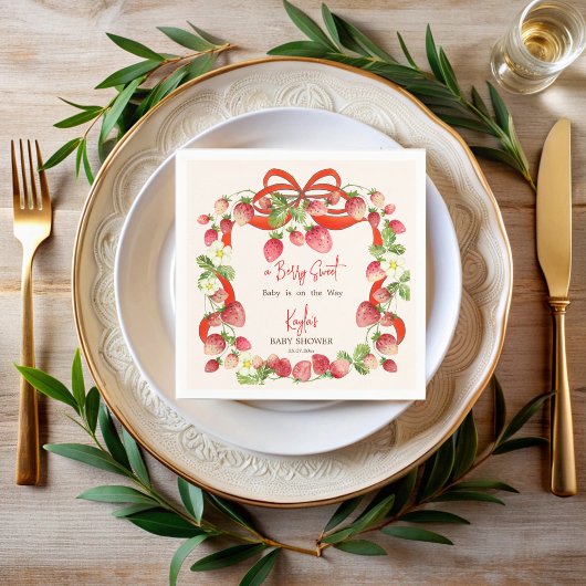 Aardbei lint boog coquette baby shower servet