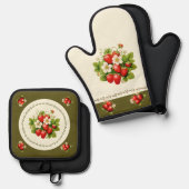 Aardbei Loden Groene Beierse look Ovenwant & Pannenlap Set (Voorkant / Achterkant)