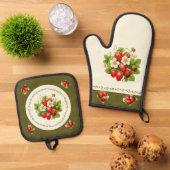 Aardbei Loden Groene Beierse look Ovenwant & Pannenlap Set (Top down)