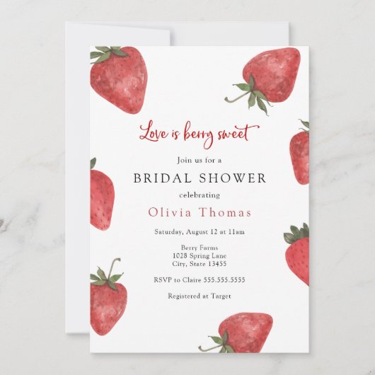 Aardbei Love is Sweet Bridal Shower Invitation Kaart (Voorkant)