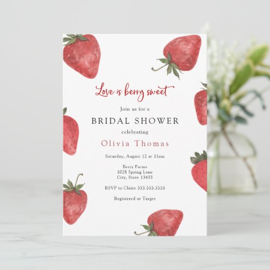Aardbei Love is Sweet Bridal Shower Invitation Kaart (Staand voorkant)