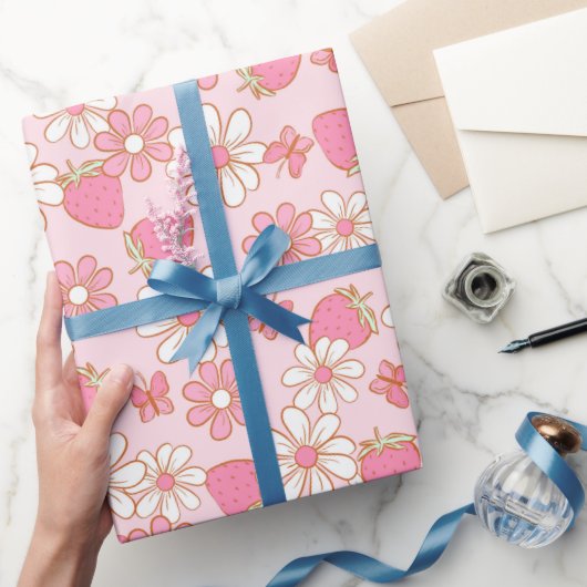 Aardbei Madeliefje & Vlinder Cadeaupapier (Geschenken)