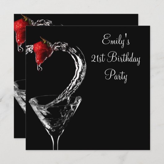 Aardbei Martini Cocktail Verjaardagsfeest Kaart (Voorkant / Achterkant)