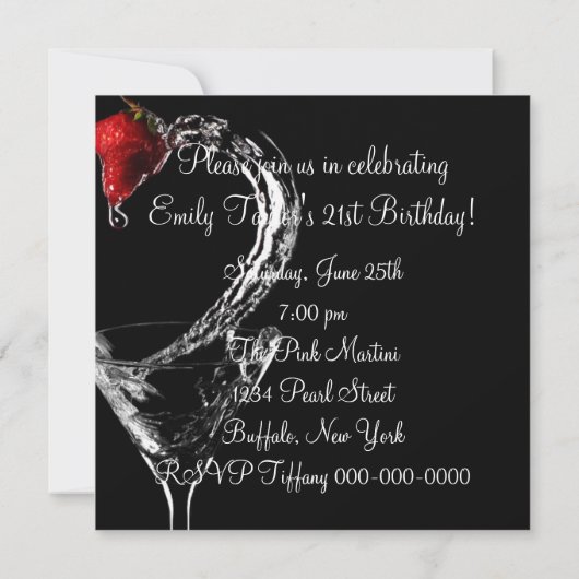 Aardbei Martini Cocktail Verjaardagsfeest Kaart (Achterkant)