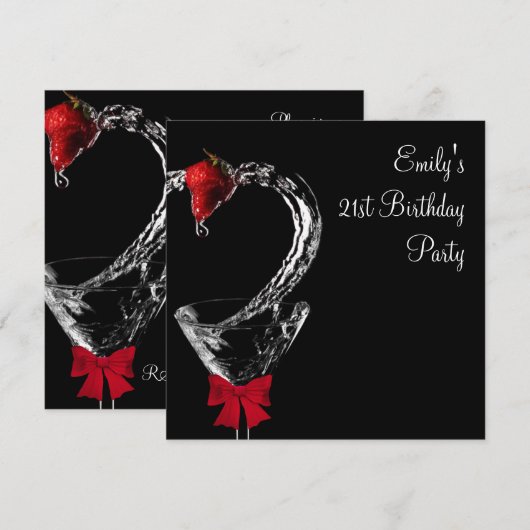 Aardbei Martini Cocktail Verjaardagsfeest Kaart (Voorkant / Achterkant)