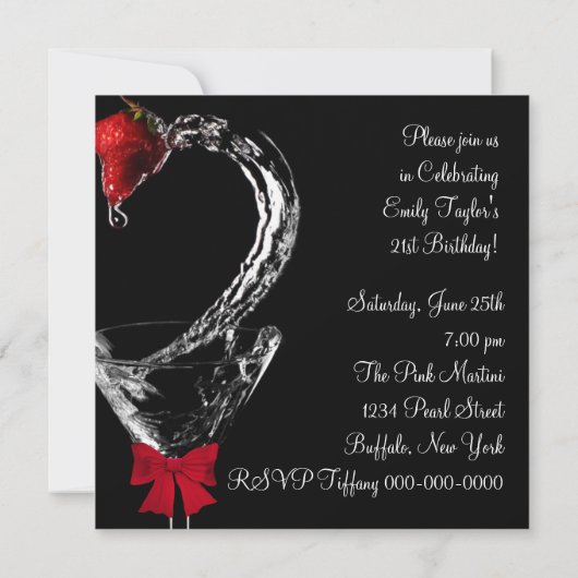 Aardbei Martini Cocktail Verjaardagsfeest Kaart (Achterkant)