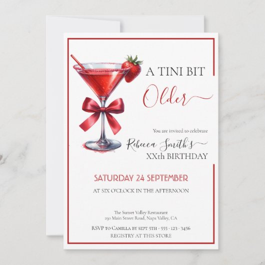 Aardbei martini 'Een tini beetje ouder' verjaardag Kaart (Voorkant)