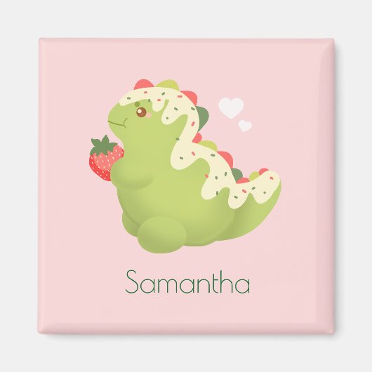 Aardbei Matcha Dinosaur Magneet (Voorkant)