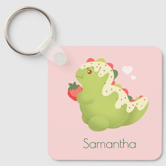 Aardbei Matcha Dinosaur Sleutelhanger (Voorkant)