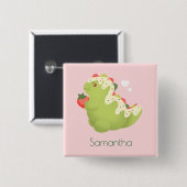 Aardbei Matcha Dinosaur  Vierkante Button 5,1 Cm (Voorkant /achterkant)