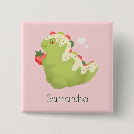 Aardbei Matcha Dinosaur  Vierkante Button 5,1 Cm (Voorkant)