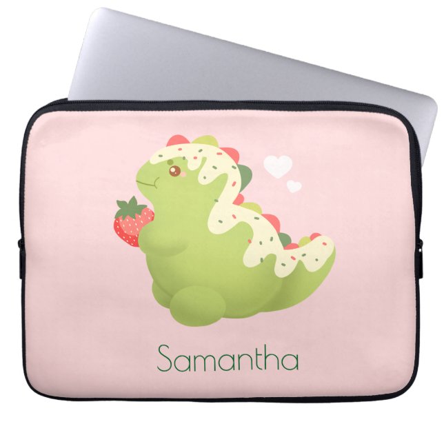 Aardbei Matcha Dinosaurus  Laptop Sleeve (Voorkant)