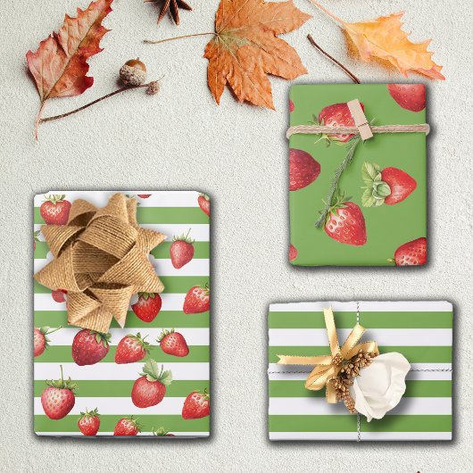 Aardbei Matcha Strepen Inpakpapier Vel