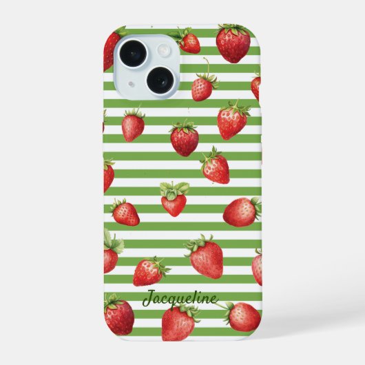 Aardbei Matcha Stripes Personaliseren iPhone Case iPhone 15 Case (Achterkant)