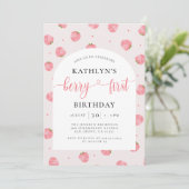 Aardbei Meisje 1e Verjaardag Berry Eerste Verjaard Kaart (Staand voorkant)