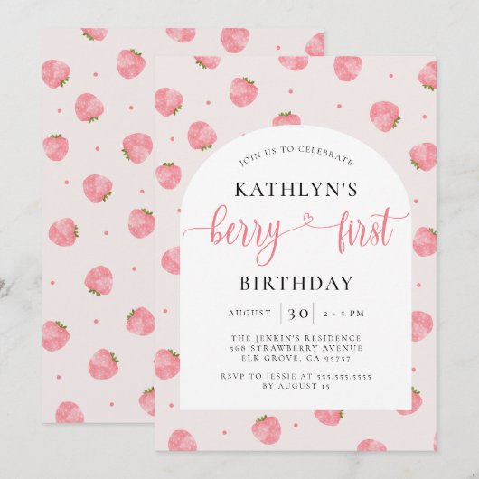 Aardbei Meisje 1e Verjaardag Berry Eerste Verjaard Kaart (Voorkant / Achterkant)