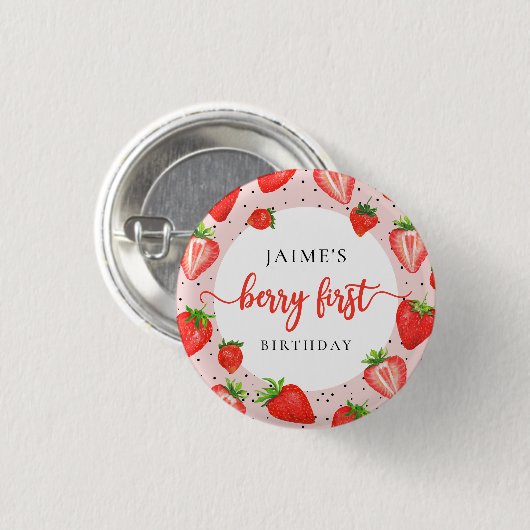 Aardbei Meisje 1e Verjaardag Berry Eerste Verjaard Ronde Button 3,2 Cm (Voorkant /achterkant)