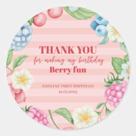Aardbei meisje 1e verjaardag Berry Sweet Pink Ronde Sticker