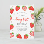 Aardbei Meisje 1e Verjaardag | Eerste zoete bessen Kaart (Staand voorkant)