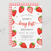 Aardbei Meisje 1e Verjaardag | Eerste zoete bessen Kaart (Voorkant / Achterkant)