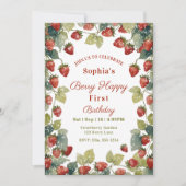 Aardbei Meisje 1e Verjaardag Foto Kaart (Voorkant)