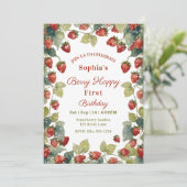 Aardbei Meisje 1e Verjaardag Foto Kaart (Staand voorkant)