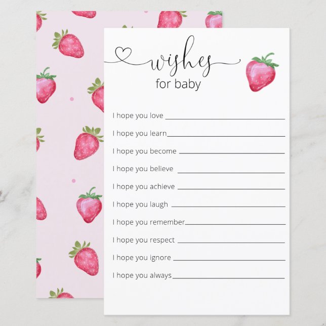 Aardbei Meisje Baby shower Wensen voor Baby (Voorkant / Achterkant)