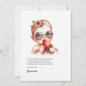 Aardbei Meisje Berry Eerste Verjaardag Bedankkaart (Achterkant)