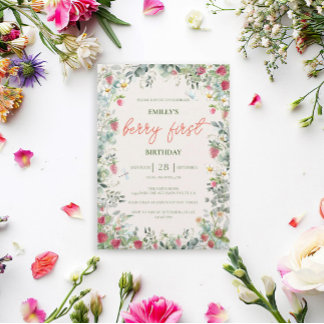 Aardbei Meisje Berry Eerste Verjaardag Kaart