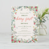 Aardbei Meisje Berry Eerste Verjaardag Kaart (Staand voorkant)