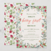 Aardbei Meisje Berry Eerste Verjaardag Kaart (Voorkant / Achterkant)