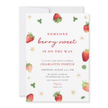 Aardbei Meisje Berry Zoet Baby shower Uitnodiging