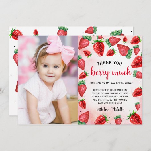 Aardbei Meisje Verjaardag Berry Veel dank u kaart (Voorkant / Achterkant)
