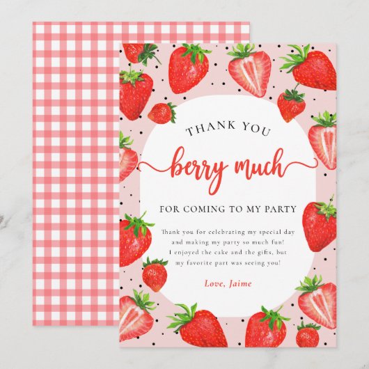 Aardbei Meisje Verjaardag Dank u Berry Veel Kaart (Voorkant / Achterkant)