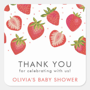 Aardbei Meisjes Baby shower Dank u Vierkante Sticker