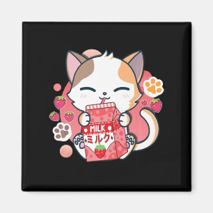 Aardbei melk Kat Kawaii Anime Neko Gift Girls T Magneet