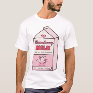 Aardbei Melk Roze Koe Kawaii Karton T-shirt