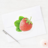 Aardbei met blad ronde sticker (Envelop)