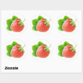 Aardbei met blad ronde sticker (Vel)