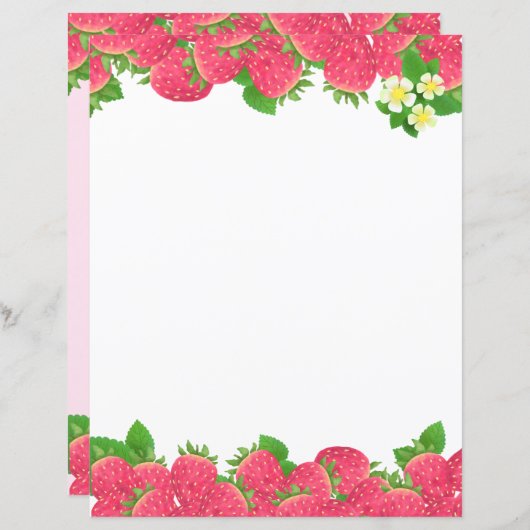 Aardbei met bloemen briefpapier (Voorkant / Achterkant)