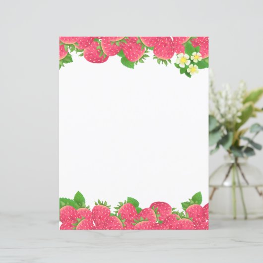 Aardbei met bloemen briefpapier (Staand voorkant)