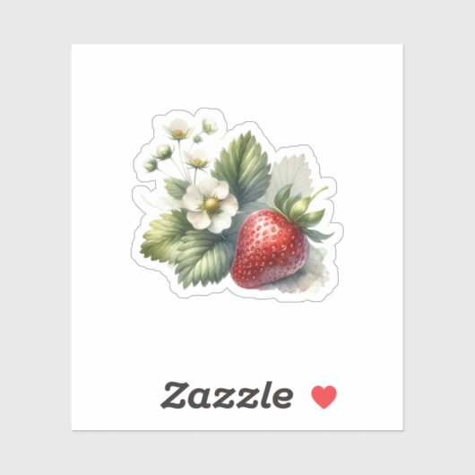 Aardbei met bloemen op maat gesneden vinyl Sticker (Vel)