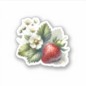 Aardbei met bloemen op maat gesneden vinyl Sticker (Voorkant)