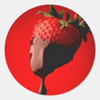 Aardbei met chocolade druipen af ronde sticker