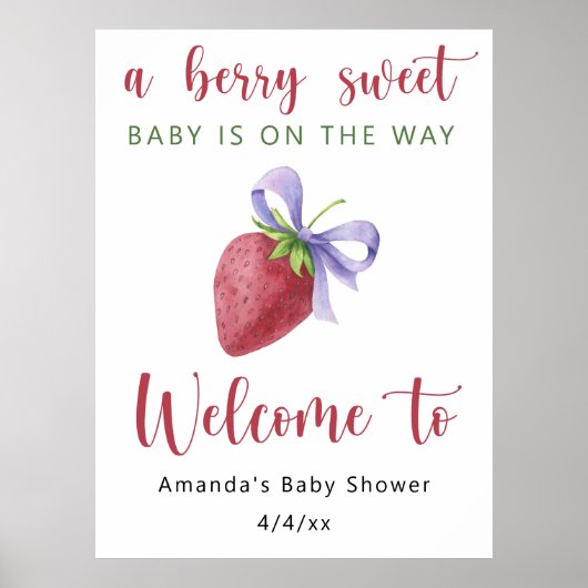 Aardbei met een boog baby shower poster (Voorkant)